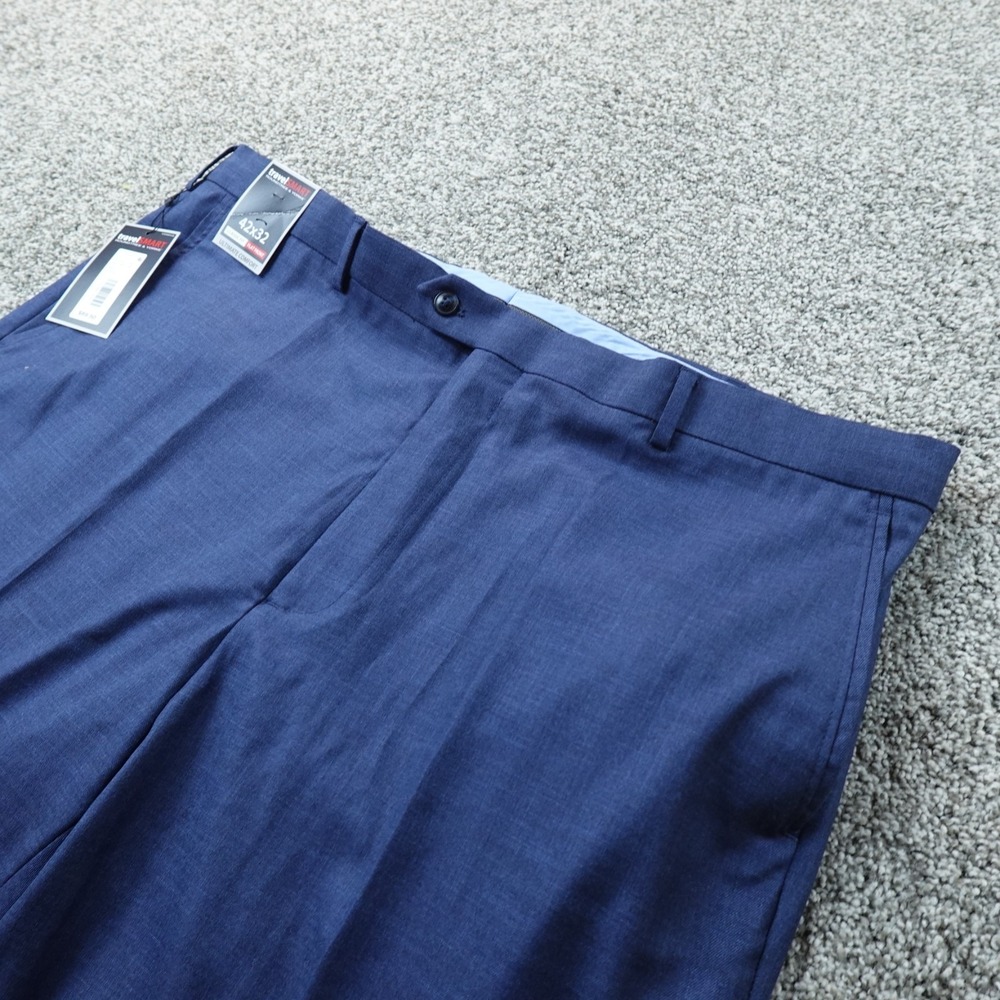 NEW Roundtree Yorke Pants Mens 42X32 Blue Chino Performance Tech Trouser Stretch